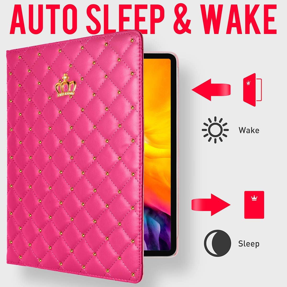 Changjia for iPad Air (3rd Gen) 10.5 2019/iPad Pro 10.5 2017 Case,Cute Crown Bling Rhinestone PU Leather Elegant Smart Auto Sleep/Wake Stand Shockproof Protective Case for Apple iPad 10.5Inch,Hot Pink