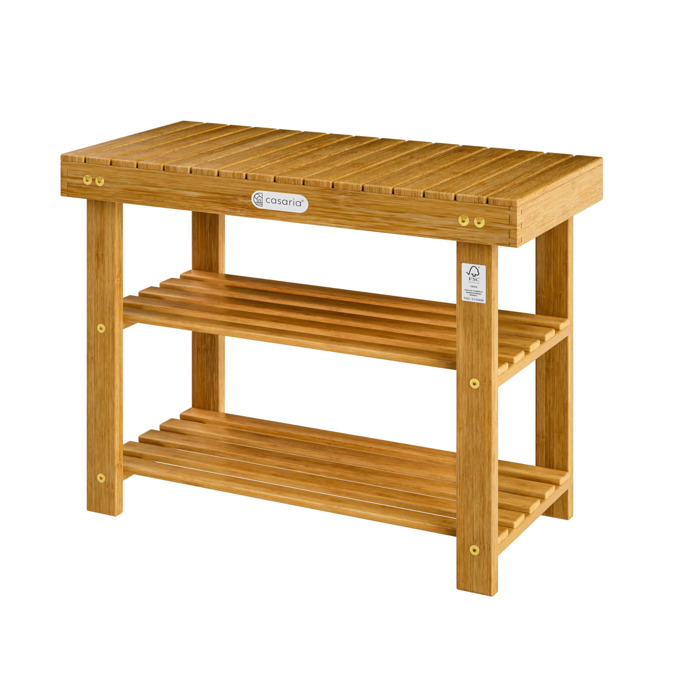 CASARIA® Banco Zapatero Estantería Zapatos 2 Estantes 70x33x46cm 160Kg Certificado FSC® Baño Sala Pasillo Entrada