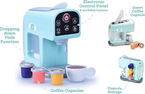 Miniatura 2 de Nothing But Fun Toys My First Coffee Maker Playset diseñado para niños a partir de 3 años, color verde azulado, 10.35 x 5.63 x 9.57 pulgadas