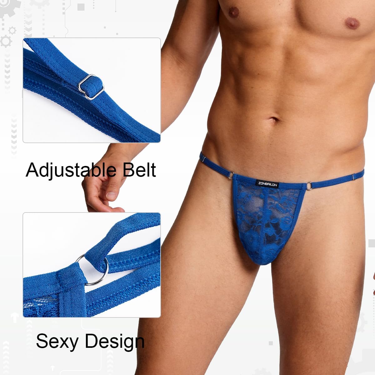SUMABA Men's See Through Thongs Sexy Lace Mesh G-String Thongs T-back 3D Pouch Underwear