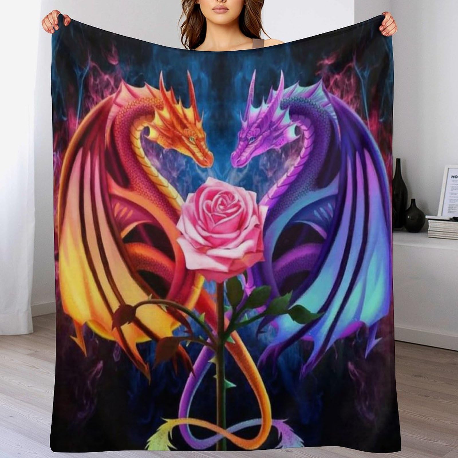Couverture Flanelle Ultra Douce Motif Dragon 180x200 Chaud et Léger