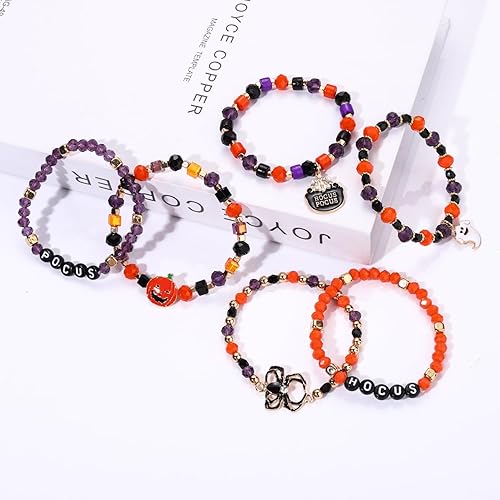 Miniatura 4 de Juego de pulseras de cuentas de Halloween, calabaza, araña, fantasma, encantos, pulseras elásticas para Halloween