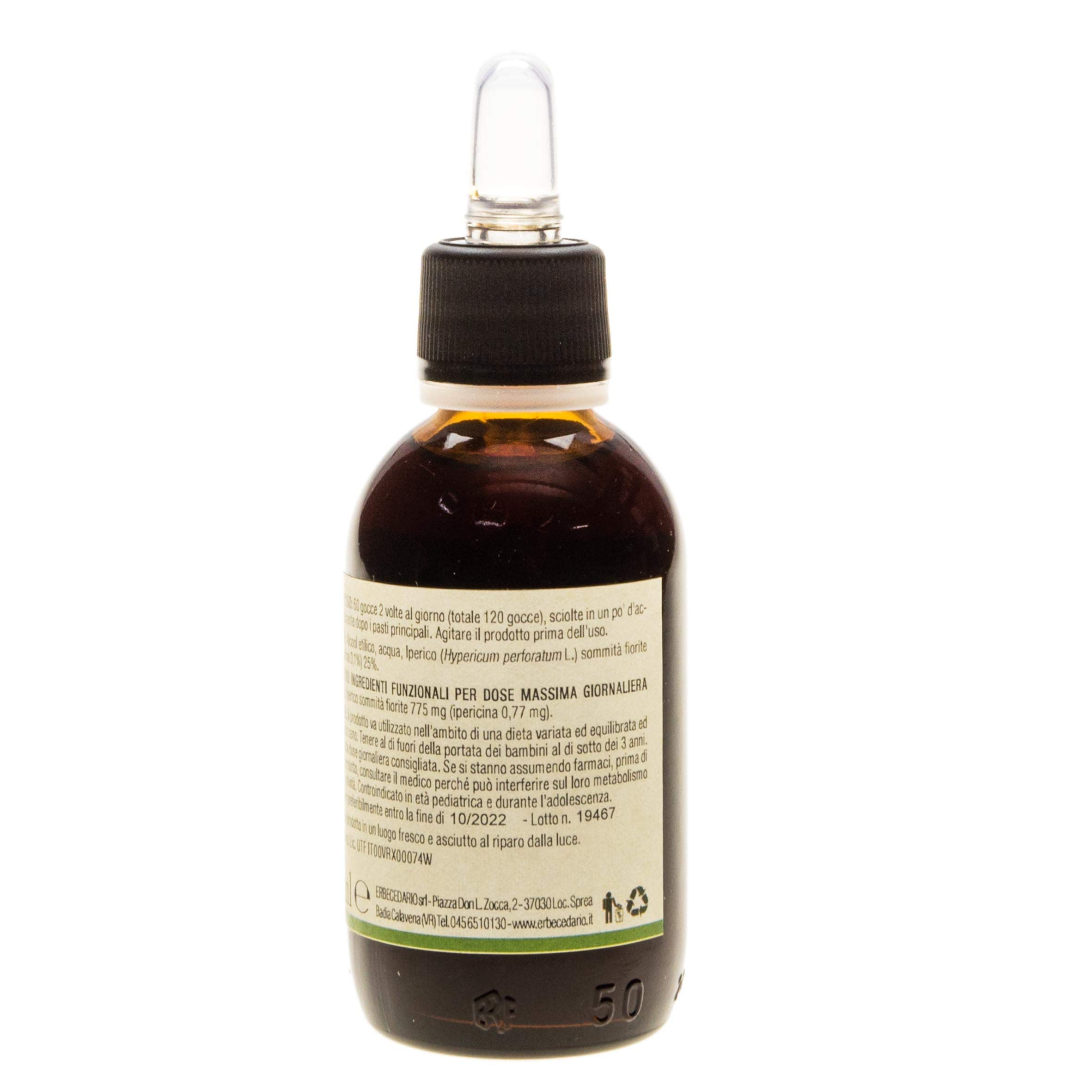 Erbecedario Tintura madre Iperico gocce 50 ml, erba di San Giovanni iperico, favorisce il normale tono dell'umore ed il benessere mentale - Made in Italy