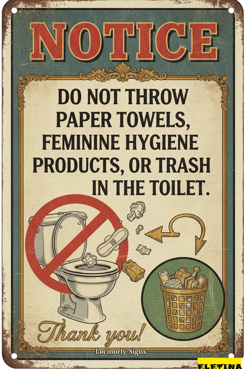Personalized Sign for Man Cave Notice Please Do Not Throw Paper Towels, Trash In The Toilet, 8x12in, Aluminum Private Property Decorative