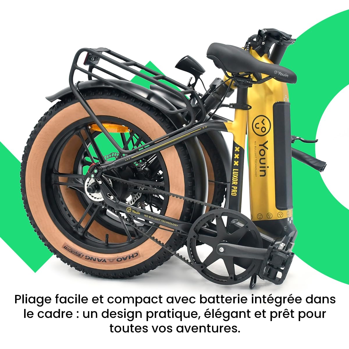 Youin Luxor Pro BK1750 Vélo électrique Pliable Fat 20 Pouces Sangle Carbone Moteur 250 W Batterie Amovible jusqu'à 100 km Freins hydrauliques Écran Couleur Suspension Premium.