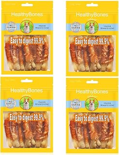 UrbanX HealthyBones Rawhide Free Healthy Foods for Australian Shepherd Pit Bull Mix & Other Large Mixed Breed Dogs, Chicken Wrapped Bone Sticks, Soft Chewy Foods for Training Rewards, 28 Count
