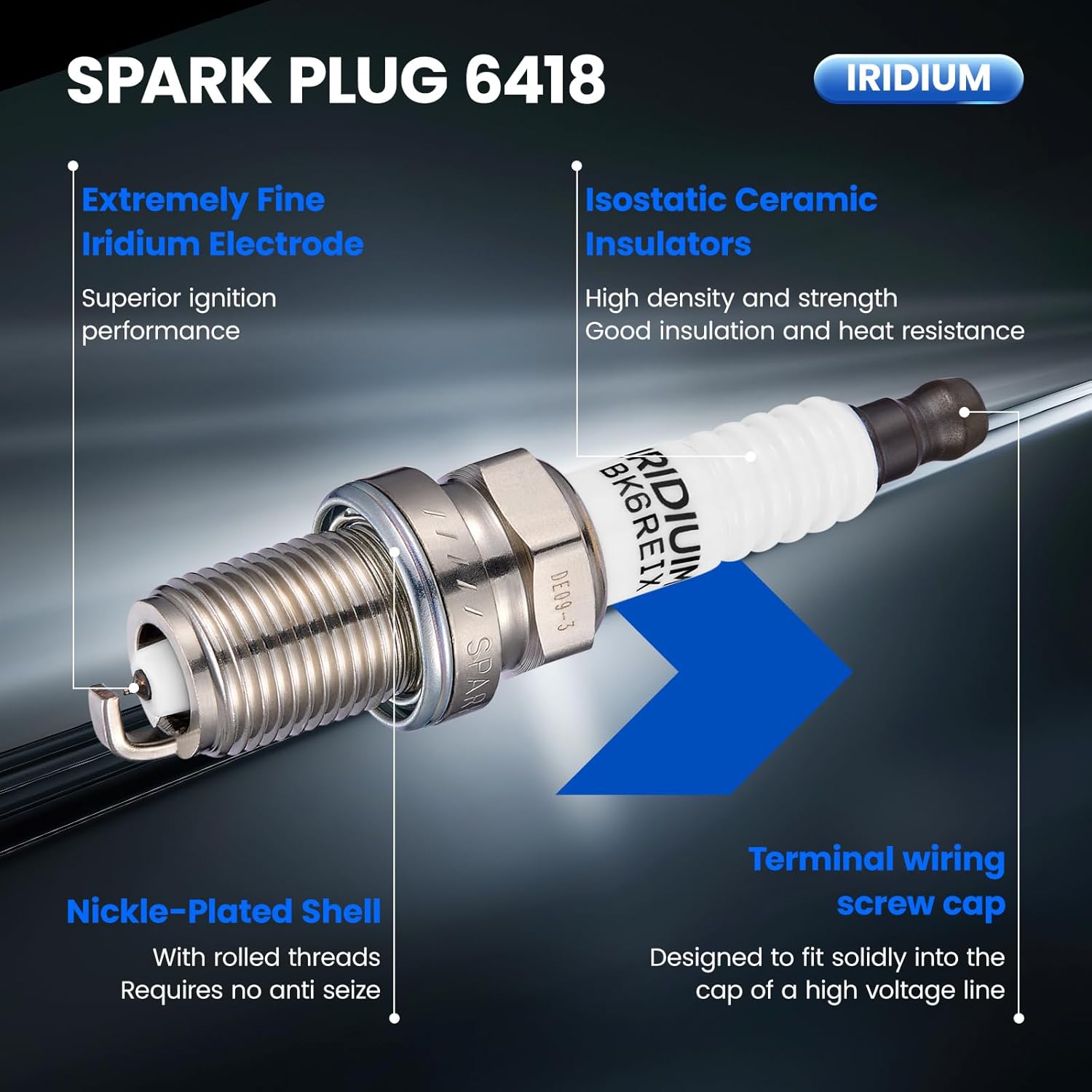 6418 Iridium Spark Plugs 8 Pack - Compatible with BMW 320i 323Ci 323i 325Ci 325i Compatible with Mercedes-Benz C32 AMG, Pathfinder, VWPassat, CTS, XC90, 911 - Replaces BKR6EIX Spark Plug