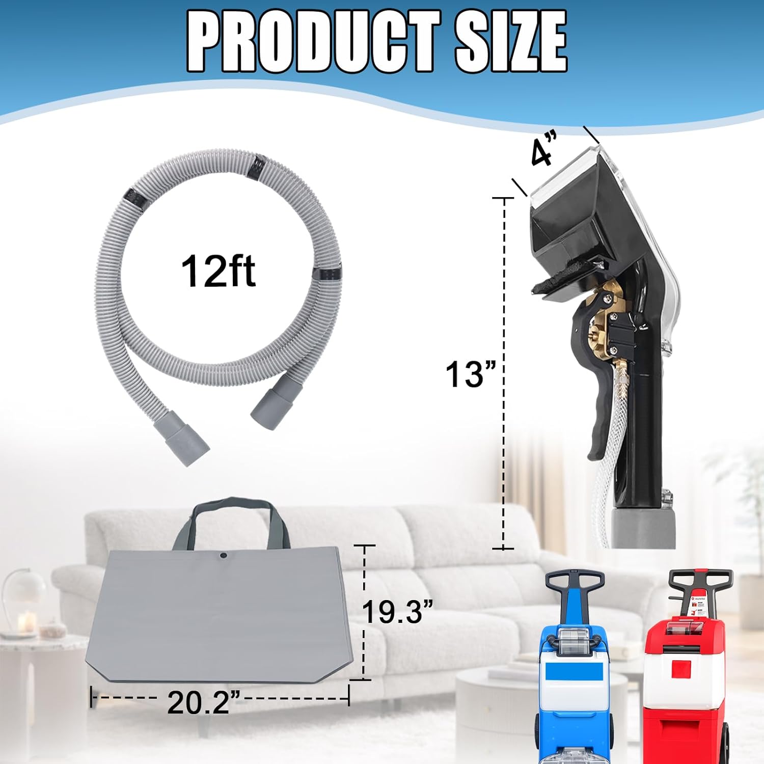 Extractor Attachment Compatible with Rug Doctor Mighty Pro, X3, Wide Track Carpet Cleaner, Durable Brass Trigger, 12ft Hose, Suitable for Carpets, Car Interiors & Mattresses