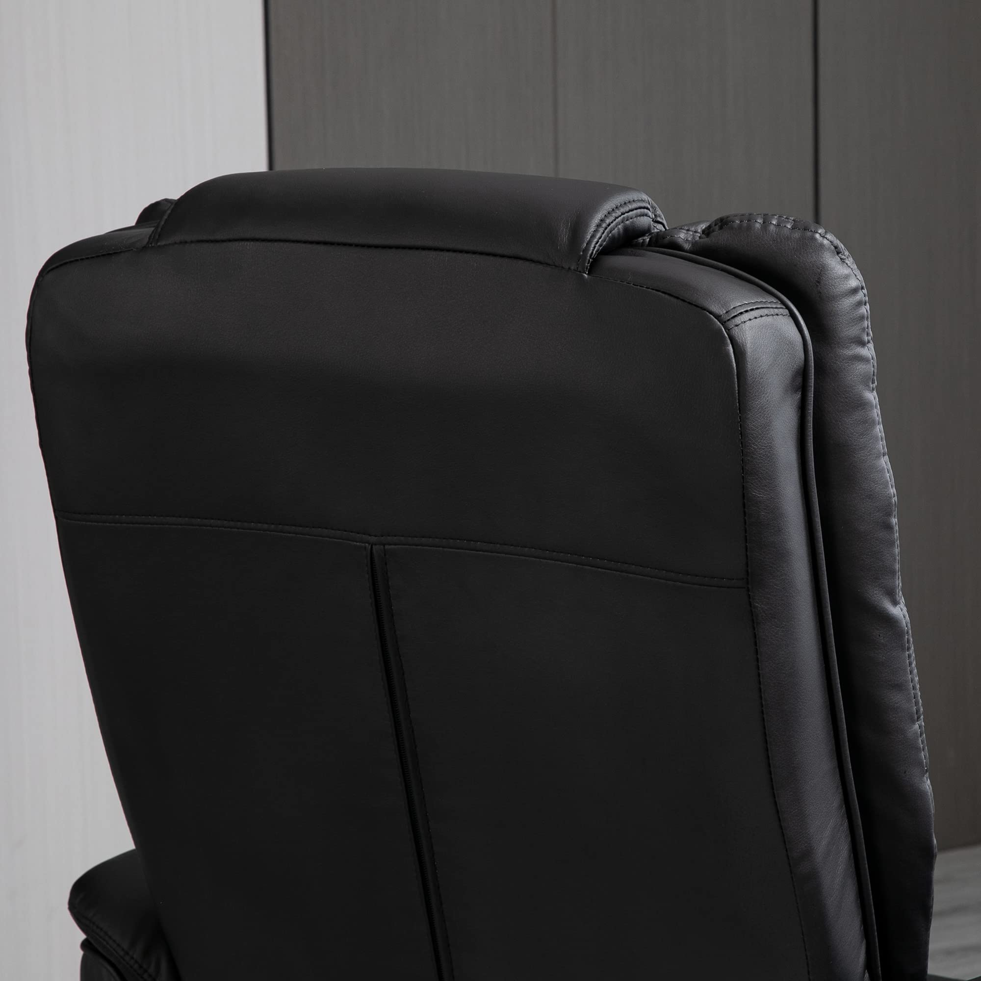 HOMCOM Poltrona con Poggiapiedi Reclinabile 135°, Poltrona Relax Ergonomica Girevole con Pouf, Poggiatesta e Braccioli in Pelle PU per Camera, Ufficio, Soggiorno e Salotto, 85x82x106 cm, Nero