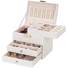 Homde Girls Jewelry Box with Lock: 3 Layer Organizer with Removable Tray - Storage for Ring Necklace Earring - Birthday &amp; Return Gifts for Young Women (Cloud White)