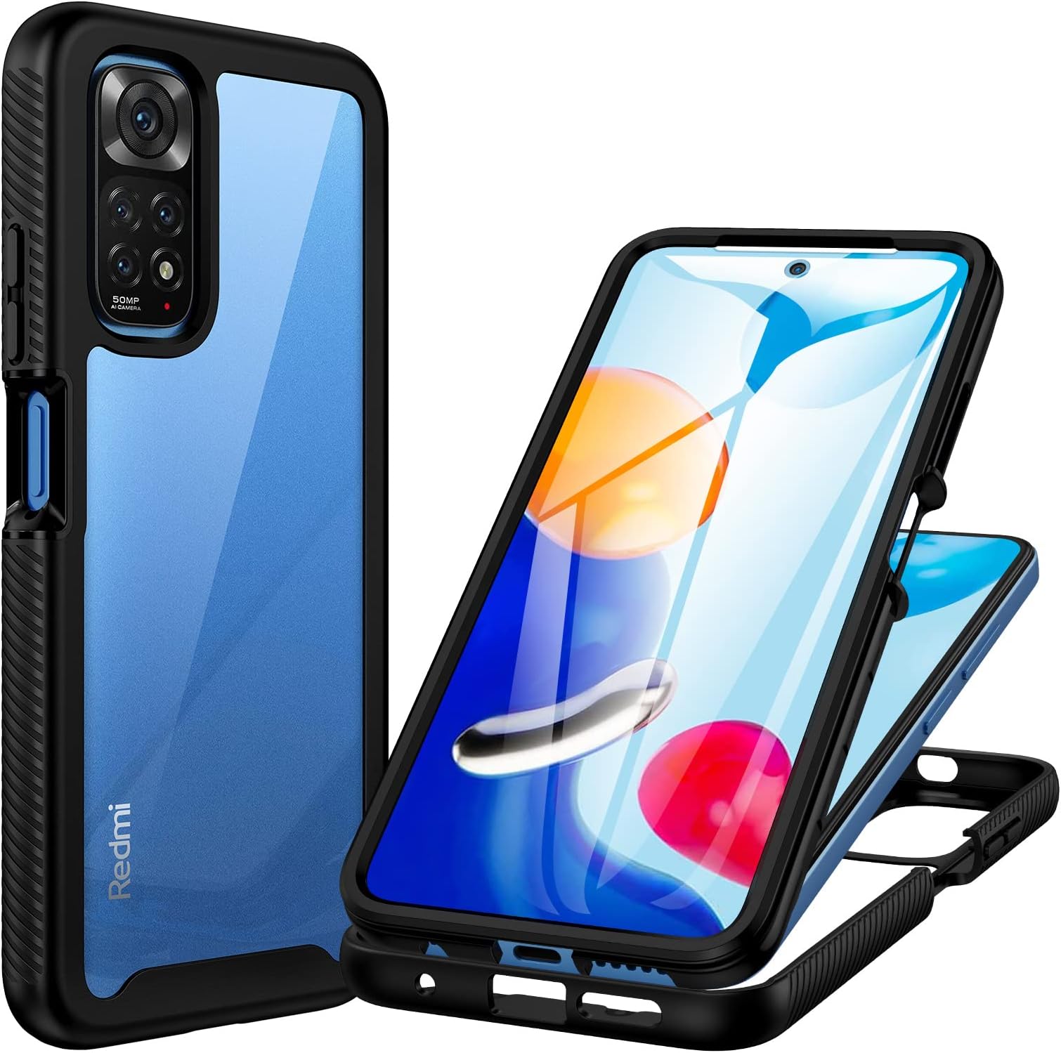 CENHUFO for Xiaomi Redmi Note 11 /Redmi Note 11S 4G Case, Built-in Screen Protector 360° Full Body Protective Shockproof Rugged Bumper Clear Phone Case for Redmi Note 11S /Redmi Note 11 4G