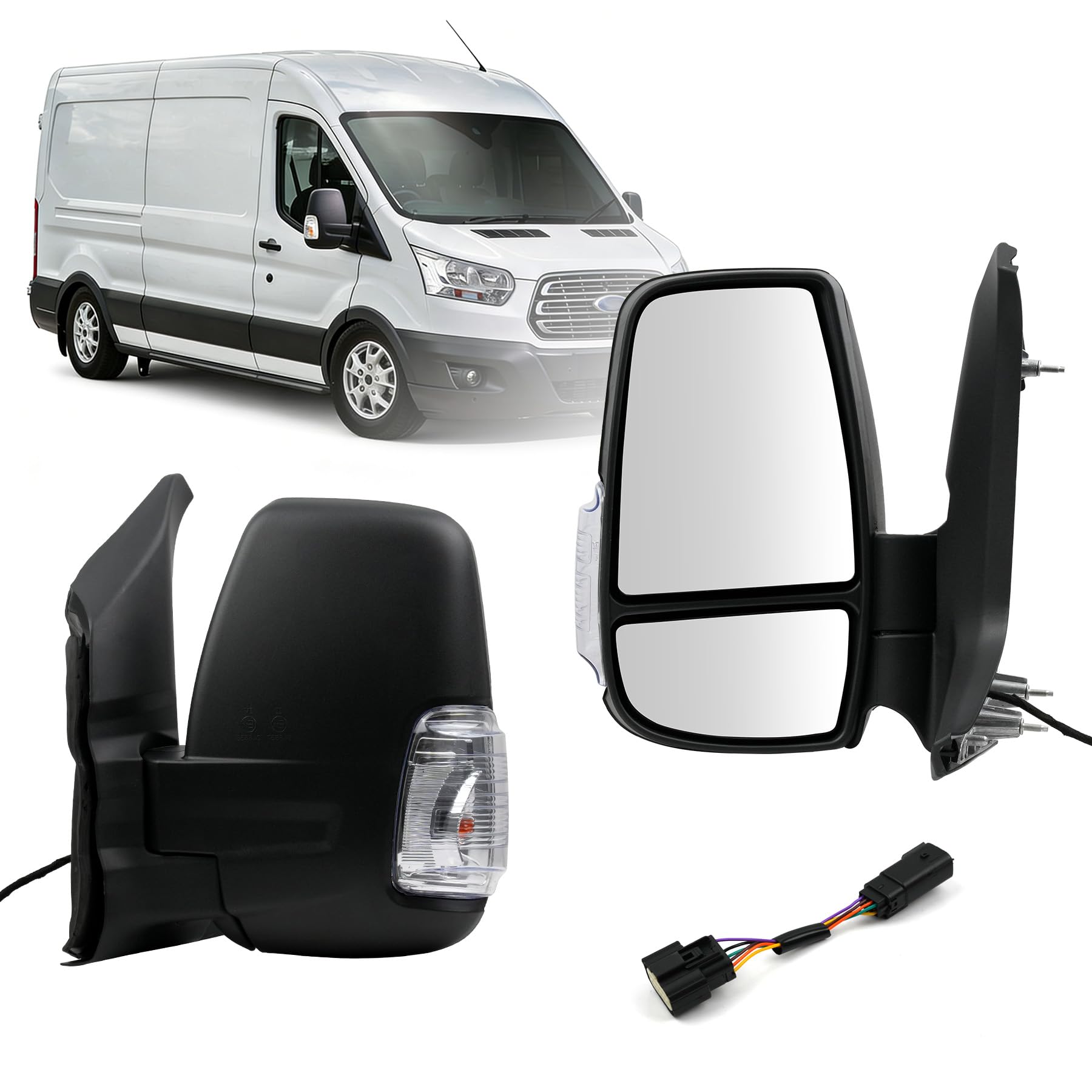 Complete Wing Mirror Left Side Electric and Heated Manual Folding Short Arm for Ford Transit MK8 2013-Onwards Passenger Side Door Wing Mirror