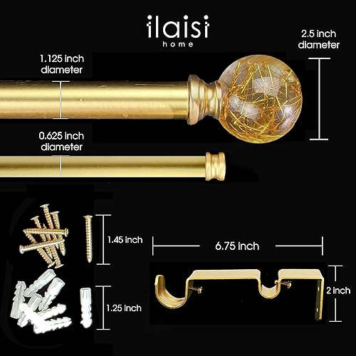 Miniatura 4 de ILAISIHOME Juego de barras de cortina dobles barras de cortina doradas de lujo de 1-18 pulgadas de diámetro, barra de cortina dorada ajustable de
