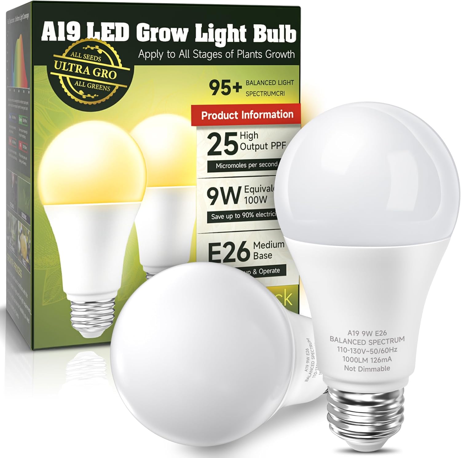 Grow Light Bulbs, 100W Equivalent Plant Light Bulbs Full