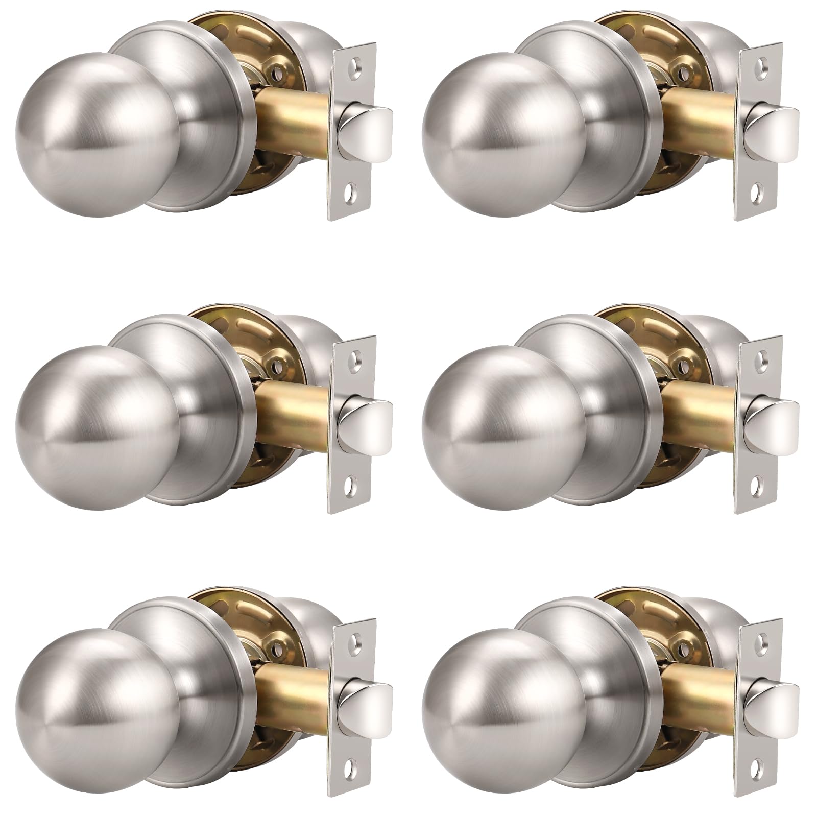Satin Nickel Door Knobs - 6 Pack Privacy Set -11 Satin Nickel Door Knobs - 6 Pack Privacy Set -11