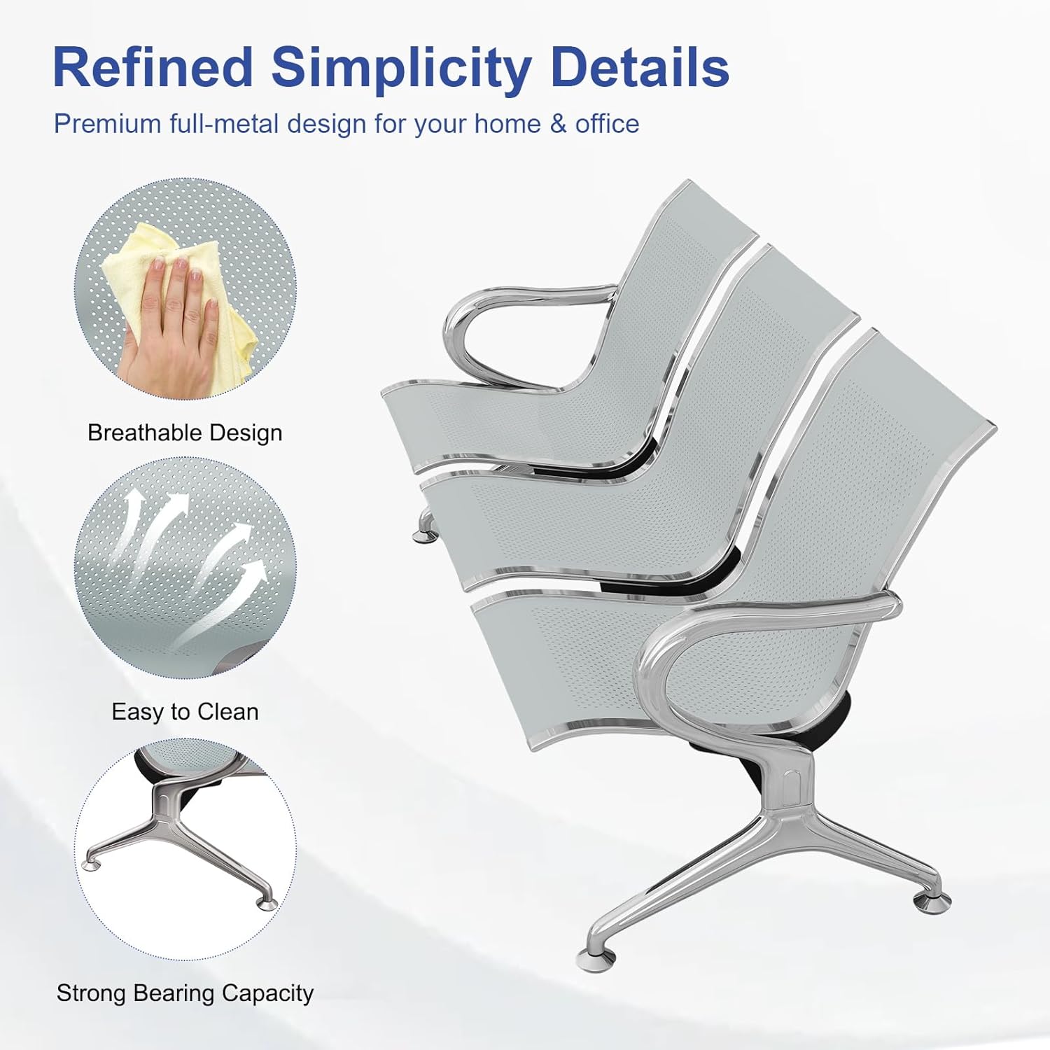 KINTNESS Reception Chair Waiting Room Chair - Furniture Lobby Chair Bench 5-Seat for Reception Room, Office, Airport Business, Bank, Hospital