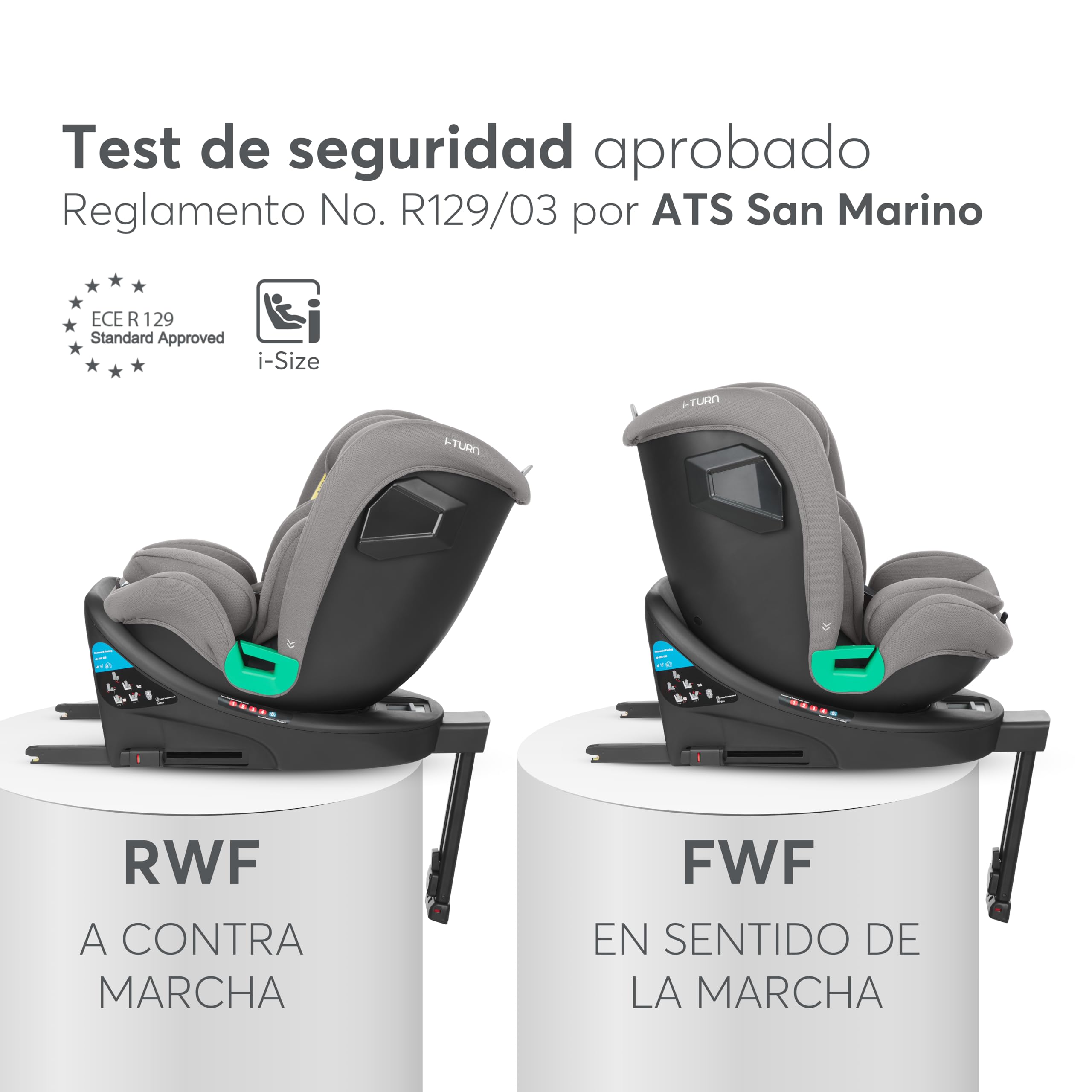 KikkaBoo Silla de Coche i-Size i-TURN, 40-150 cm, Silla Coche Bebé Grupo 0 1 2 3 ISOFIX, de 0 a 12 años, Giratoria 360°, 12 Posiciones Reposacabezas, Sistema SPS, Cojín Reductor, Gris Claro