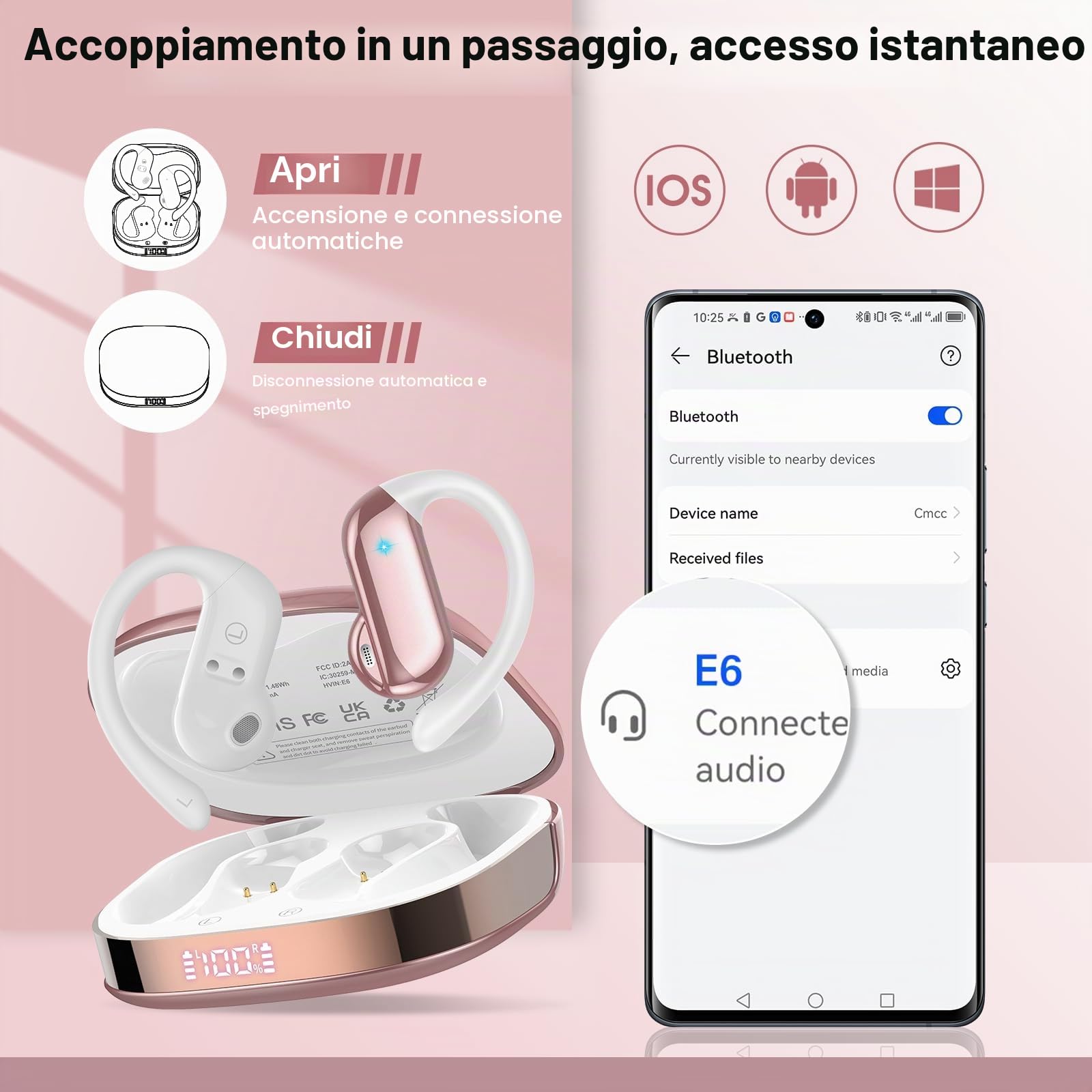 AI Cuffie Traduzione, Cuffie Bluetooth con ENC e APP per Viaggi/Affari/Studio, Oro Rosa