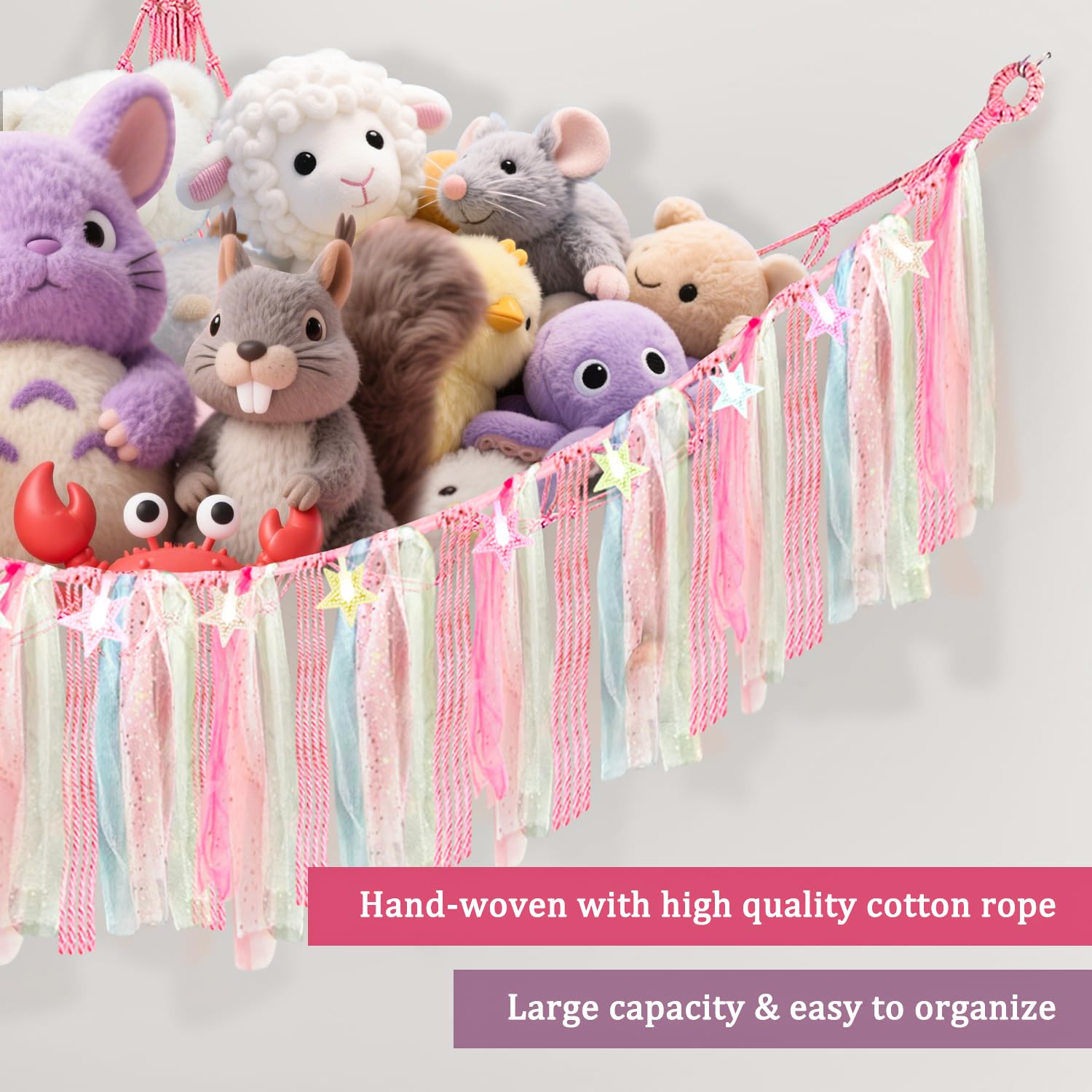 Lunriwis Teddy Hammock with LED Light, Boho Decor Plush Toy Storage Net, Teddy Bear Soft Toy Storage - Image 4