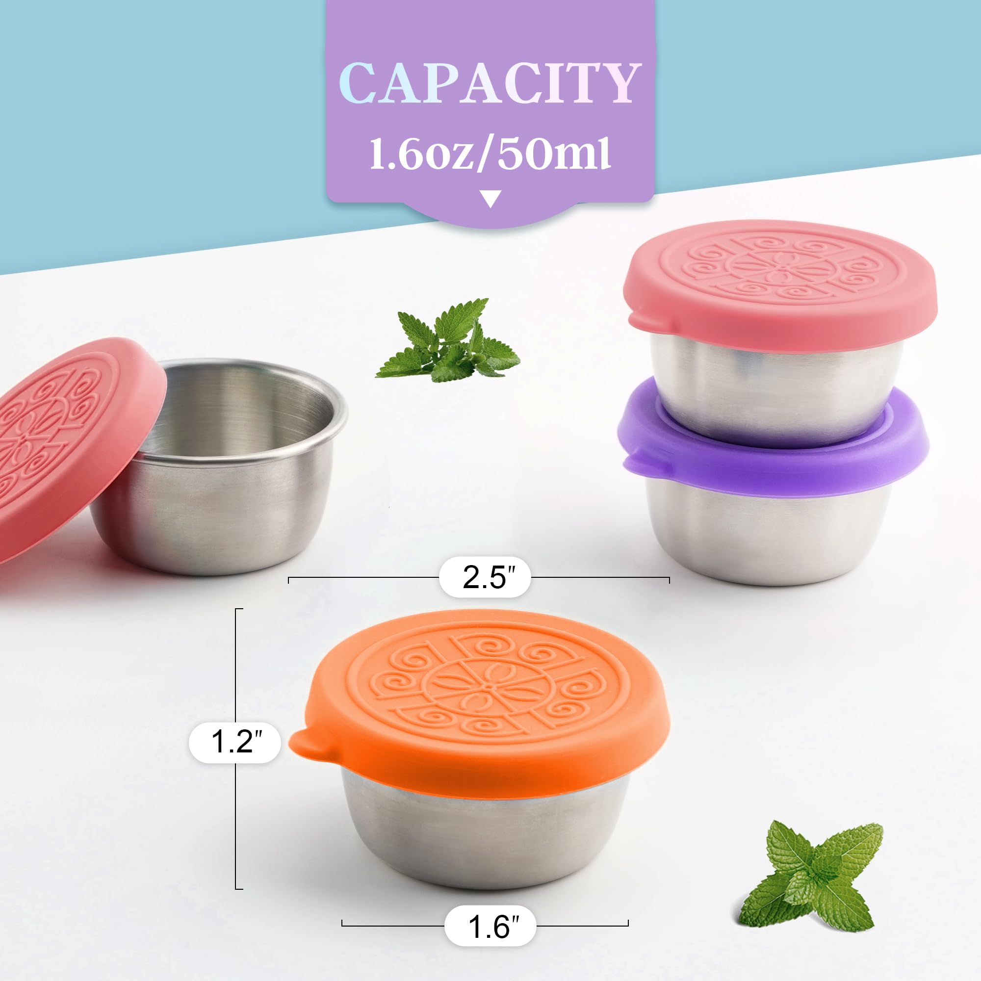 Salatdressing-Behälter 6x 75 Ml – Auslaufsicher, Edelstahl, Mit Silikondeckel, Für Lunchbox & Reisen