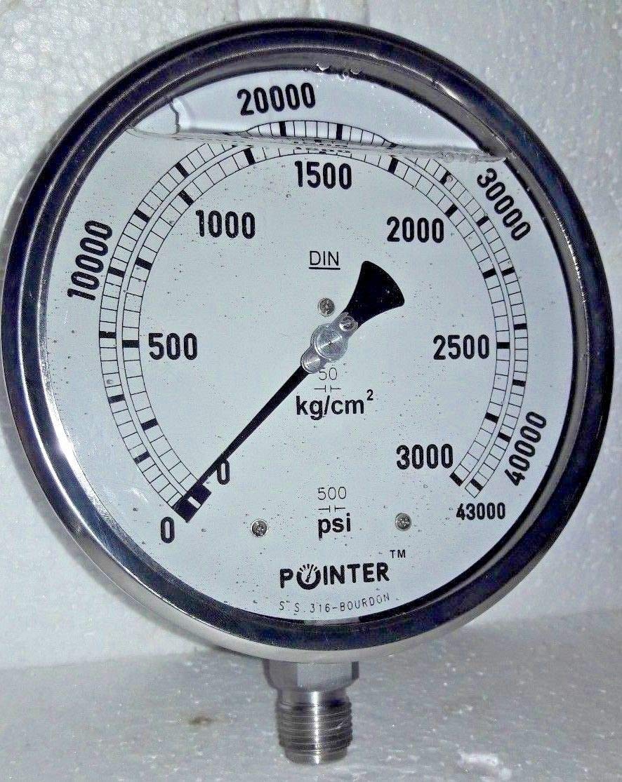 POINTER High Pressure Gauge Dual Scale 0-3000 Bar /0-43000 Psi