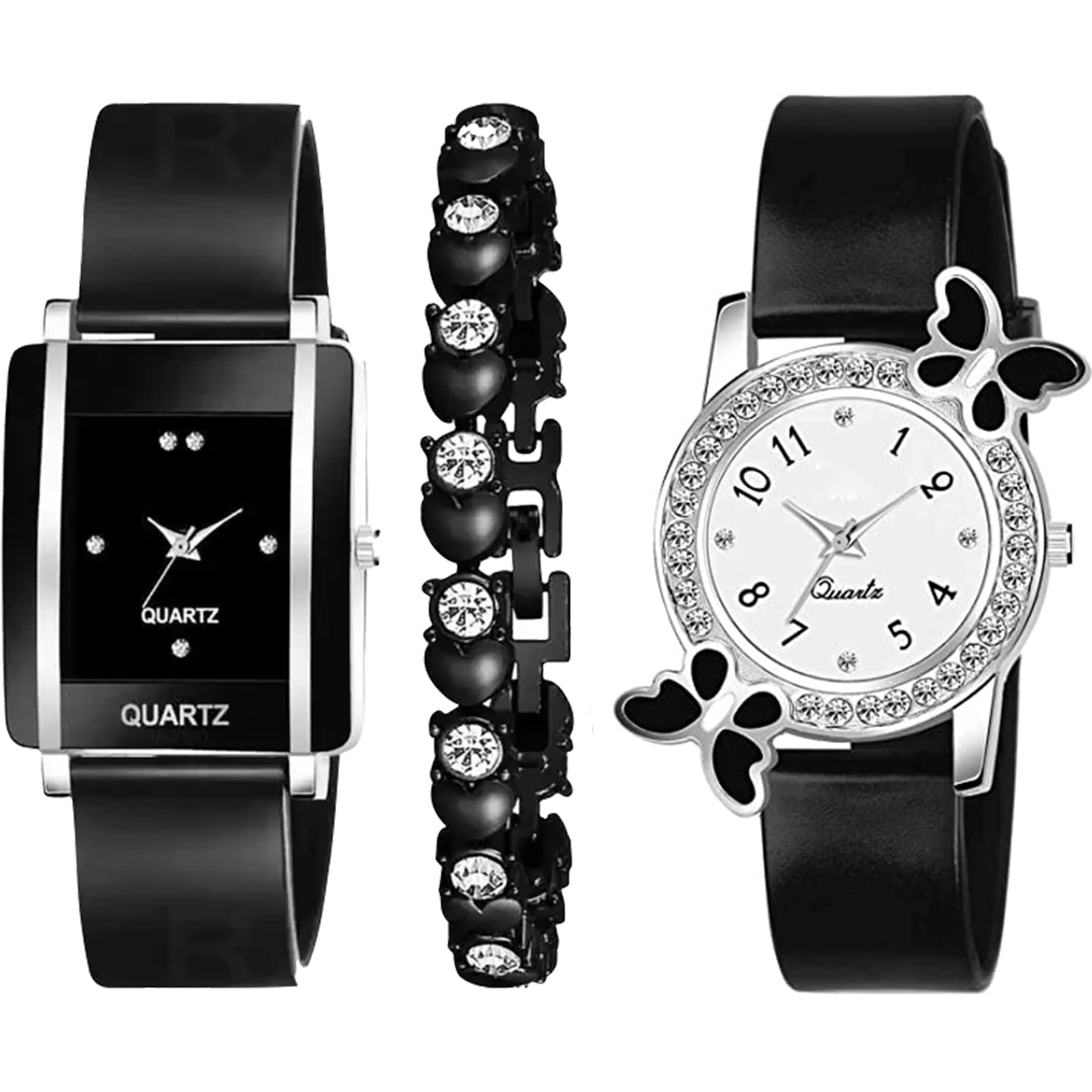 FROZIL Analogue Black Square Butterfly Dial Multicolor Strap Womens Watch with Cosmic Bracelet Combo for Womens and Girls Pack of 3 (B09ZH7QKB6) Amazon Price History, Amazon Price Tracker