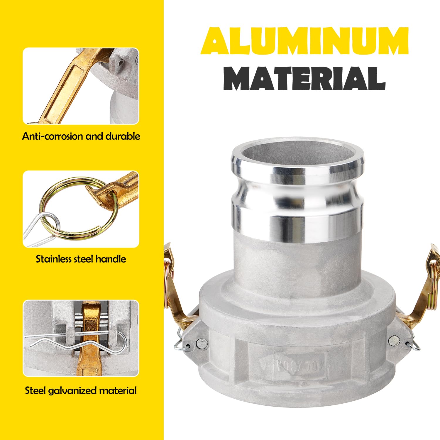 DA4030 - Acoplamiento de manguera de leva y ranura tipo DA, Camlock hembra de 4 pulgadas x 7.6 cm macho Camlock, 125 PSI, material de aluminio