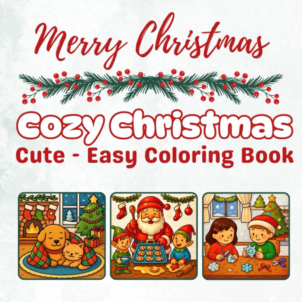 Cozy Christmas Coloring Book: for kids and Adults with Cute & Easy Illustrations for Relaxation (Holidays and Seasons Coloring Book)