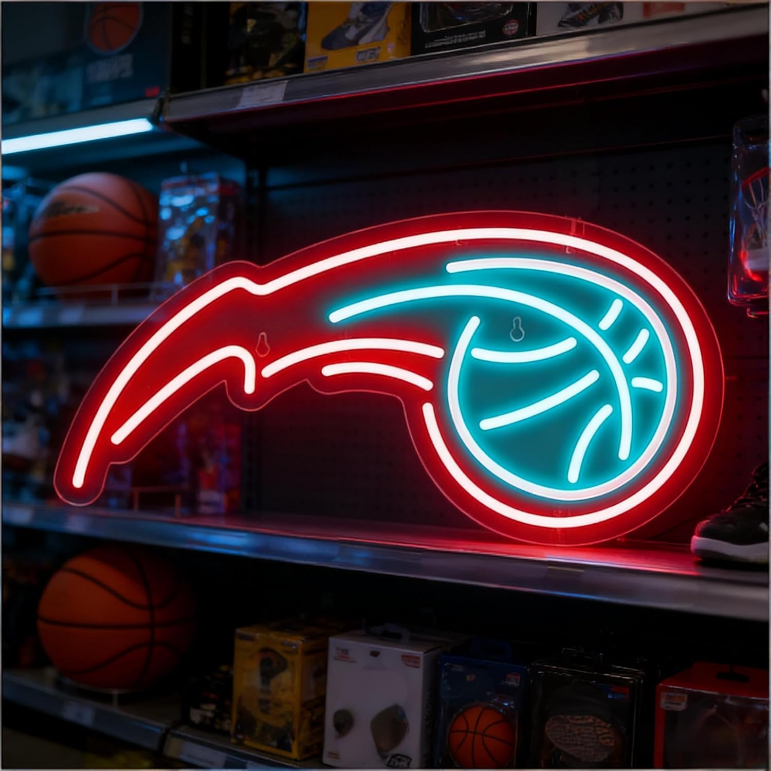 Basketball Neon Wall Sign Decor,Basketball Light for Room Decorations,USB Night Light Bedroom Bar,Neon Sign for Home Gym Party Decor 15x7 Inch