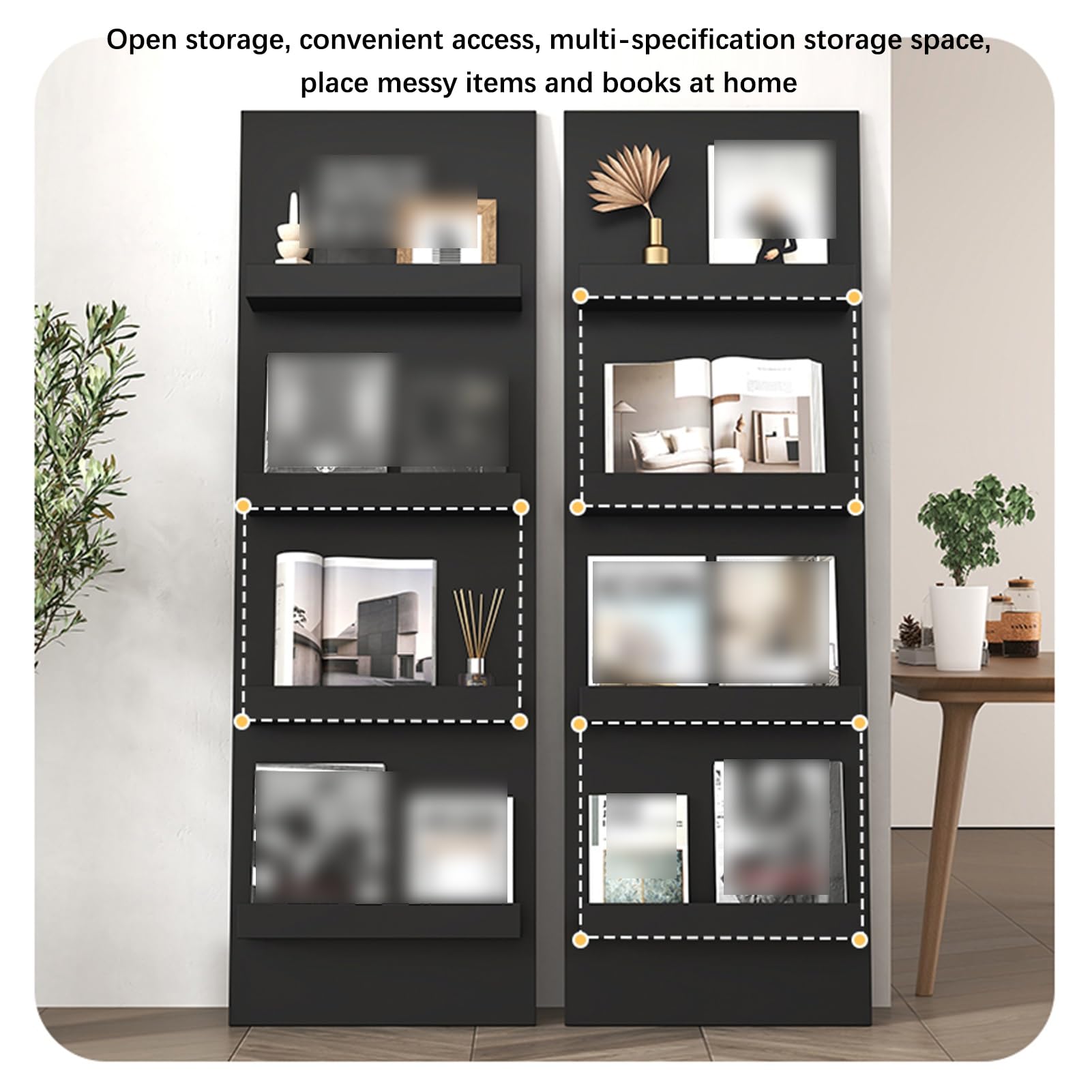 Revistero Independiente, Estantería De Madera, Organizador De Almacenamiento Para Pared, Portaperiódicos, Archivadores, Entrada De Oficina, Sala De Estar, Estudio(Black,24.80x62.99in/63x160CM)