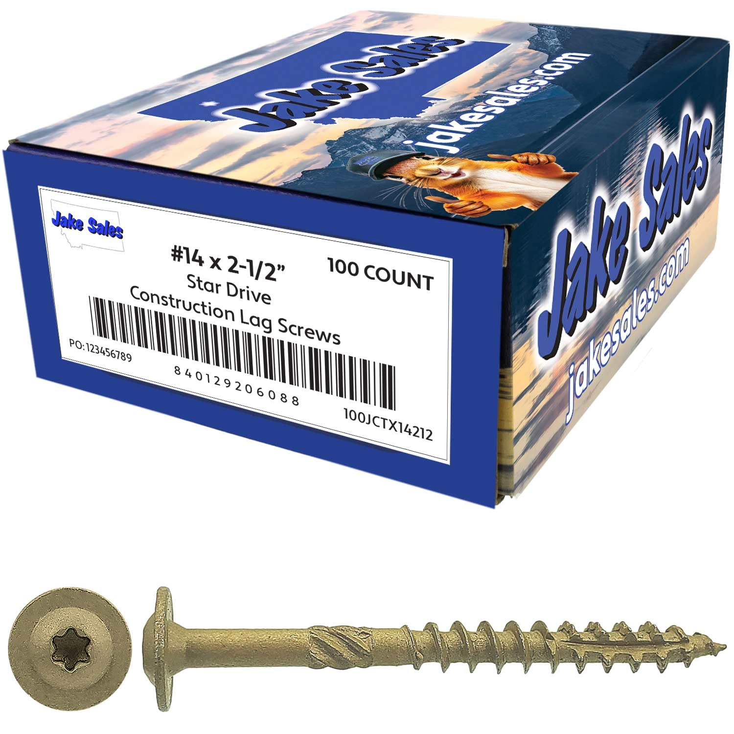 Jake Sales #14 x 6" Construction Lag Screw Exterior Coated Torx/Star Drive Heavy Duty Structural Lag Screw Far Superior to Common Lag Screws (100 Screw Count) Modified Truss Washer Head