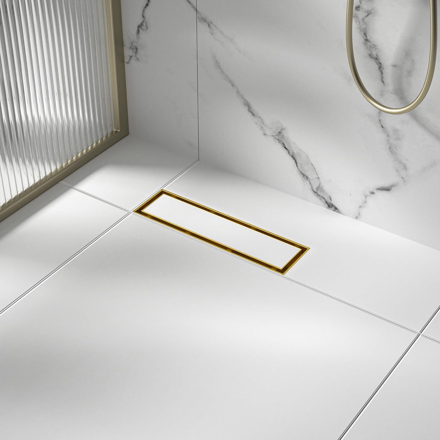Linear Shower Drain 12", Brushed Gold Floor Drain with Tiled Insert Grate & Hair Strainer, 304 Stainless Steel Bathroom 2-in-1 Tiled in Drain, CUPC Certified (Brushed Gold, 12'')