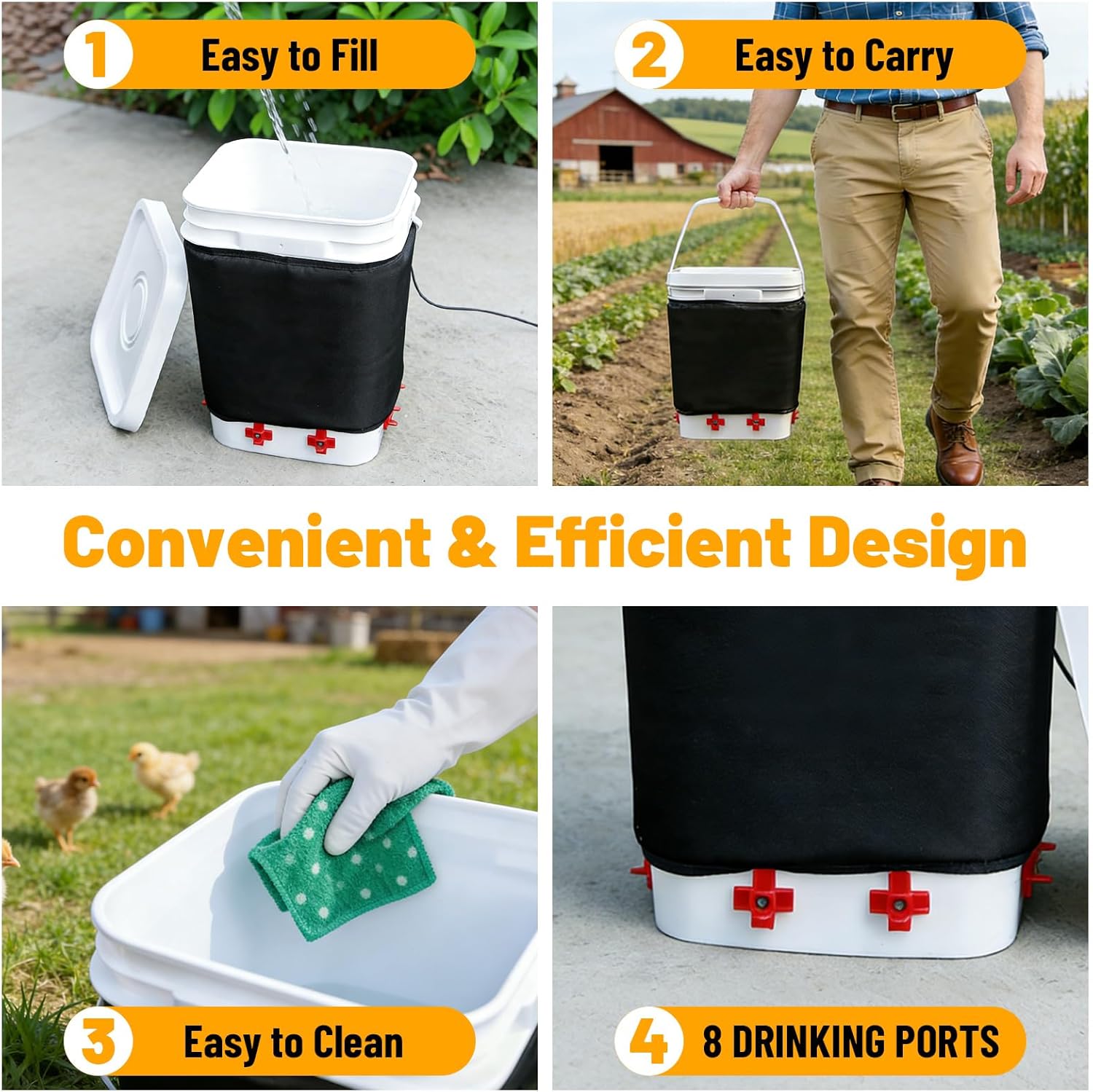 Heated Chicken Waterer 5 Gallon with Stand – 20L Chicken Heated Poultry Waterer, 8 Freeze-Proof Nipples with 4 Extras, Chicken Water Heater for Winter, Easy Clean Anti-Tip Design