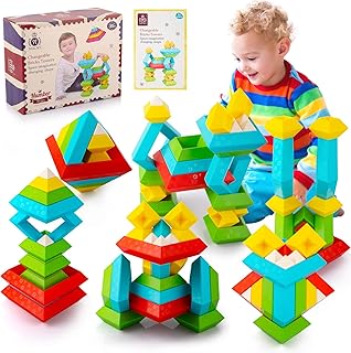 Cuibilyer Building Blocks Stacking Toys, Montessori Stacking Toys or 1 2 3 4 5 Year Old Boys Girls Preschool Learning Educational Toy, Educational STEM Baby Sensory Toys