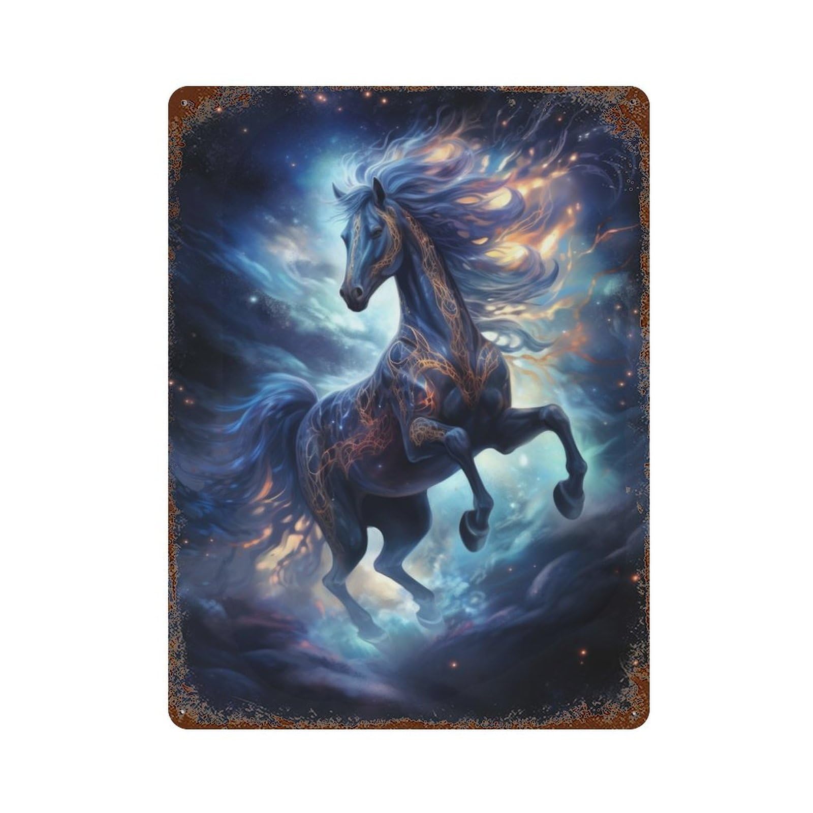 Magic Space Horse Rustic Tin Plaque 15.7"x11.8", Ideal for Shed, Workshop And Garage Wall Decor