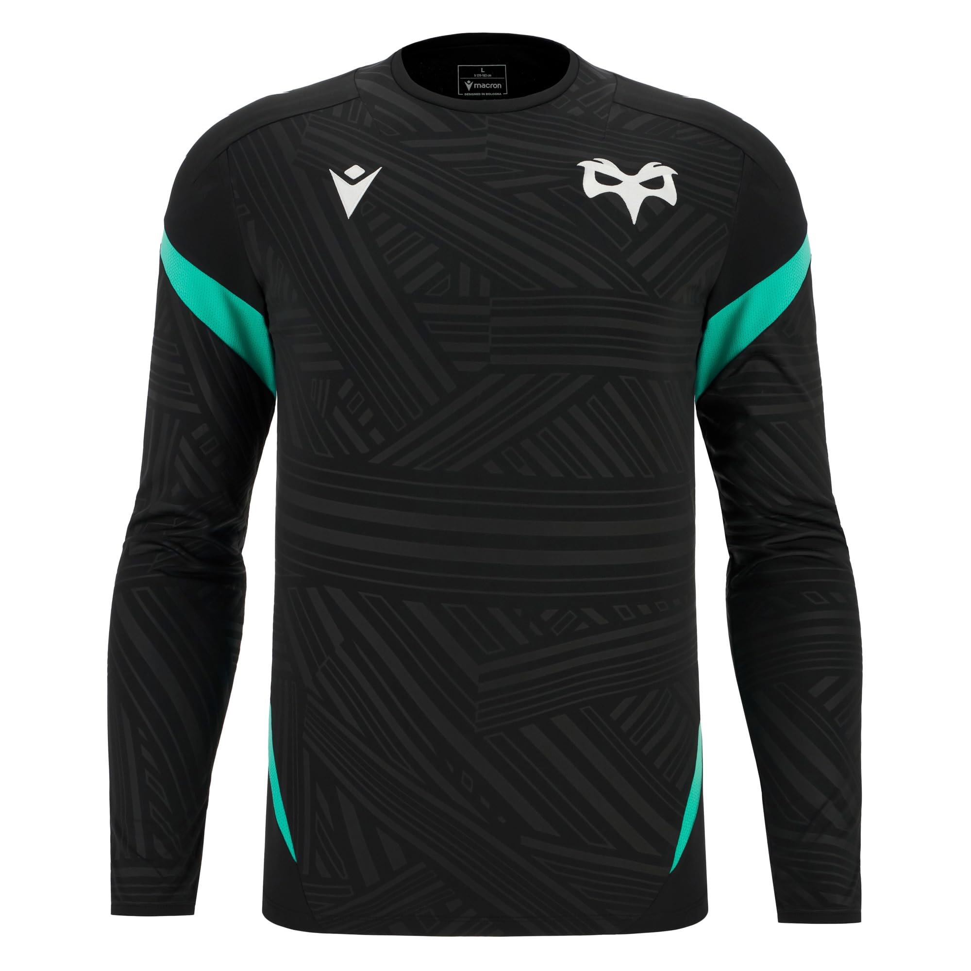 '25-'26 Ospreys Rugby Poly Ls Training Tee (Black) Polyester Made By: Macron Men's Black Extra Large