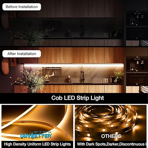 Miniatura 6 de DAYBETTER COB - Tira de luz LED blanca sintonizable, 32.8 pies32.8 ft, 6080 LED, tiras de luz LED blancas con control remoto, 2700K-6500K luz de