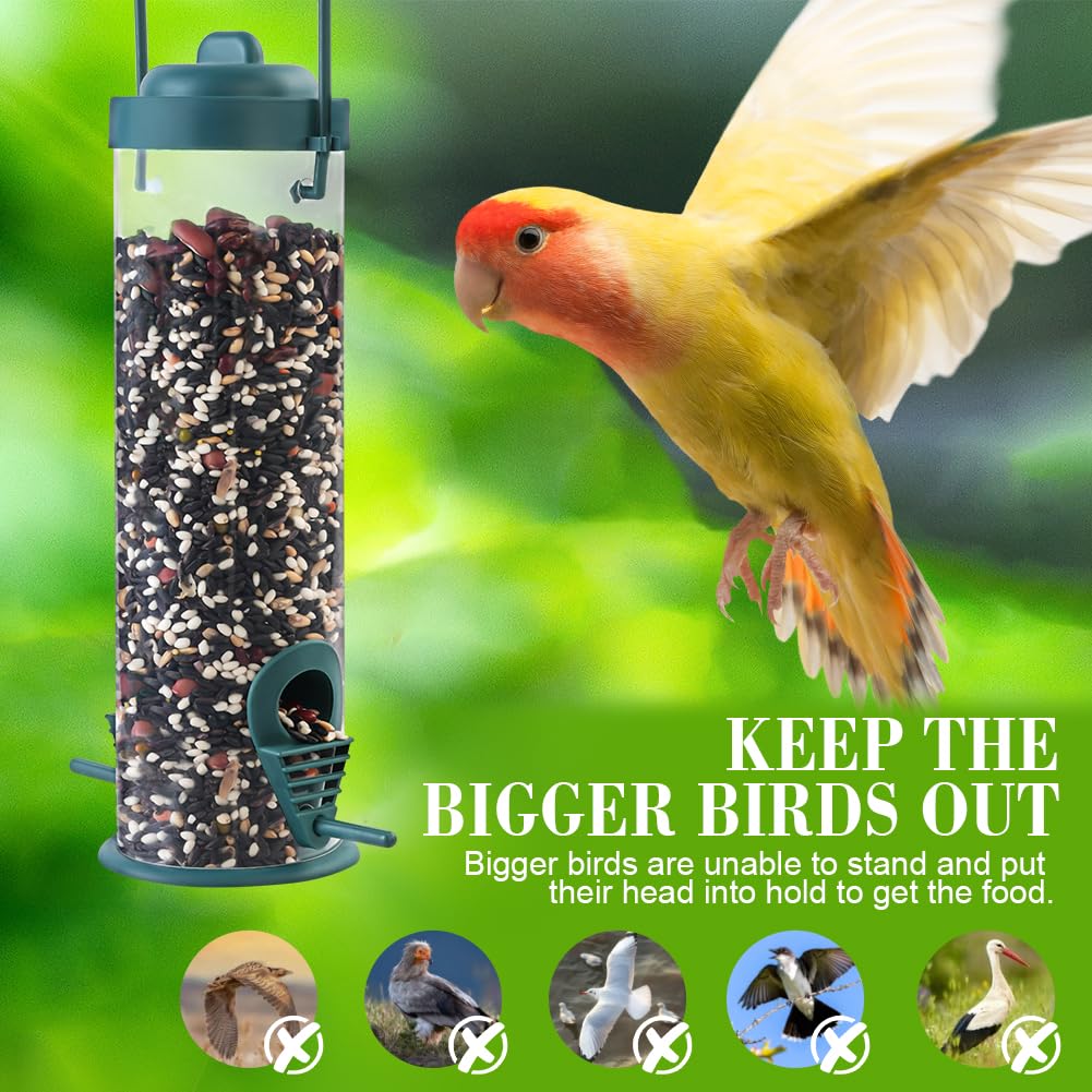 OFFCUP Comedero para Pájaros, 1PCS Colgando Alimentador, Comedero de Semillas de Aves Silvestres con 2 Lugares de Acceso, Comedero para pájaros en Forma de Columna para Mezclas de Semillas (Verde) — view 4