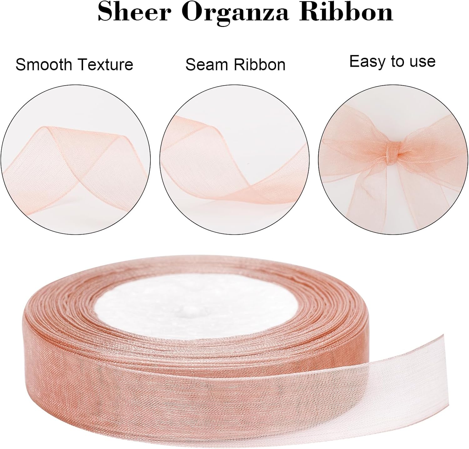 Joycraft 3/4 inch Rose Gold Sheer Organza Ribbon, 50Yds Chiffon Ribbon, Flower Bouquet Tulle Ribbon, Gift Wrapping Ribbons for Wedding, Baby Shower, Birthday, Holidays, Anniversary Decorations Crafts
