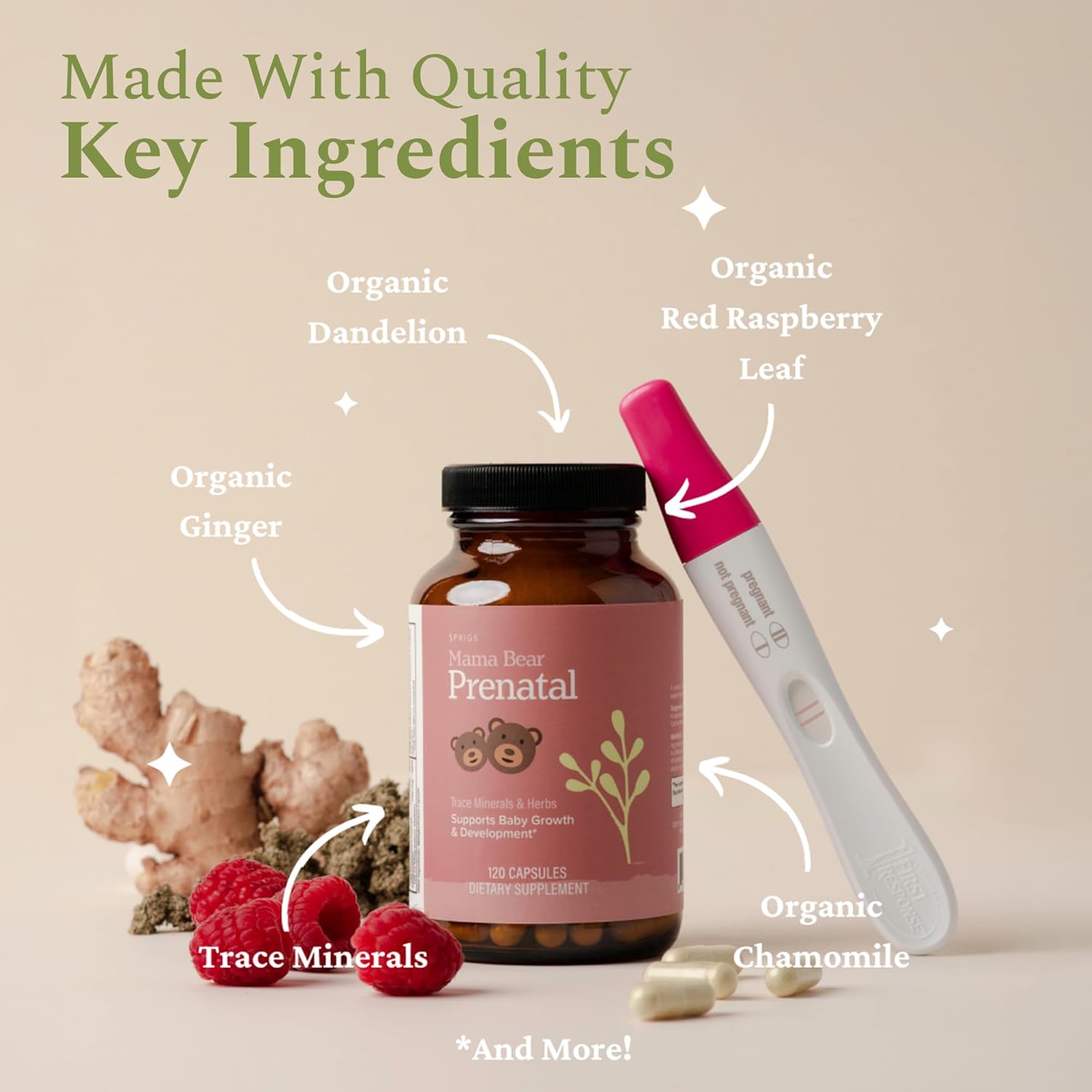 SPRIGS Prenatal Vitamins for Women with Folate Iron Vitamin B12 & A and Minerals | Prenatal Supplement for Conception Pregnancy Nursing | Easy Digest Capsules for Womens Health Support - 120 Count