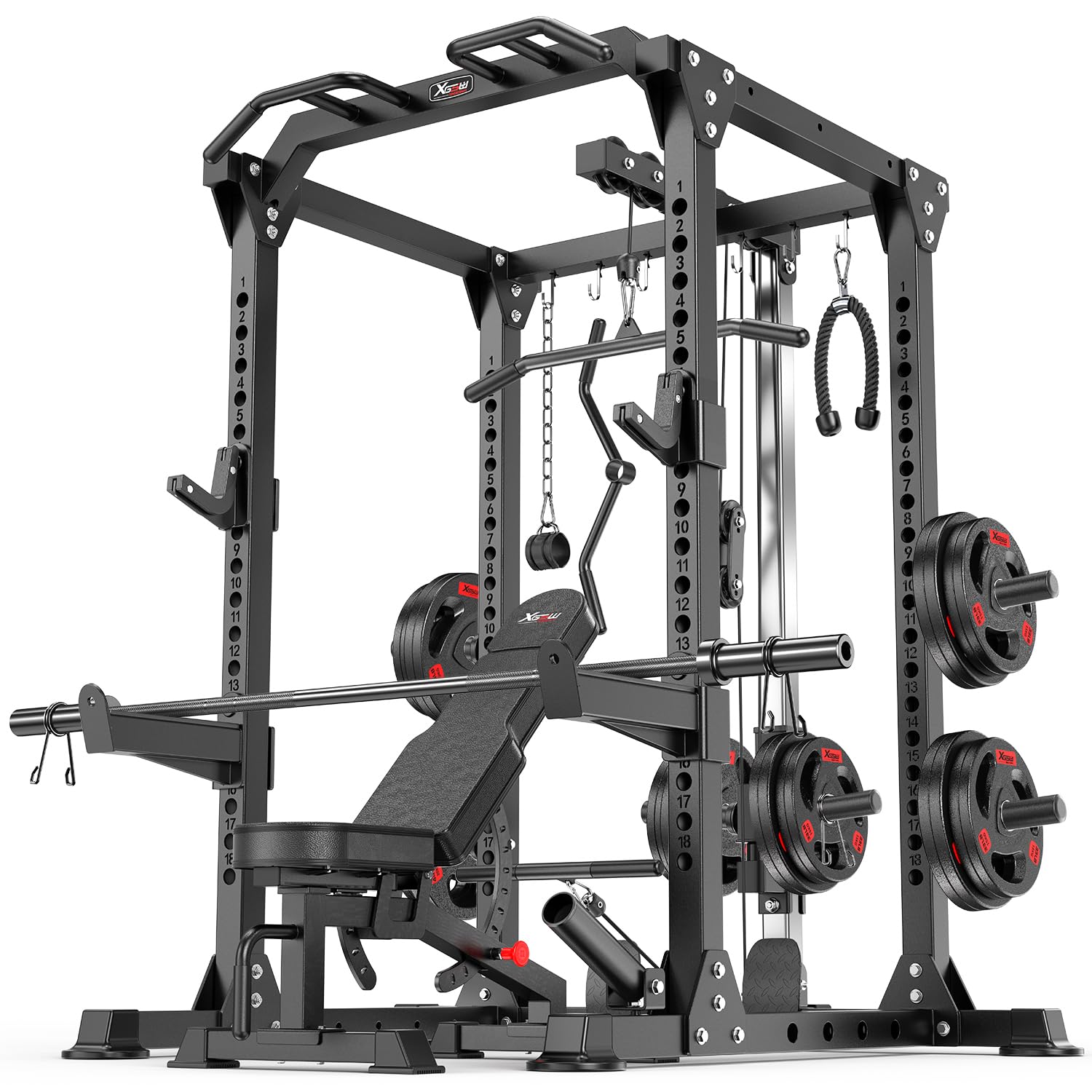 Power Rack Power Cages Multi-Function Squat Rack with Cable Crossover System Selectable More Training Attachment Weight Cage for Garage Home Gym