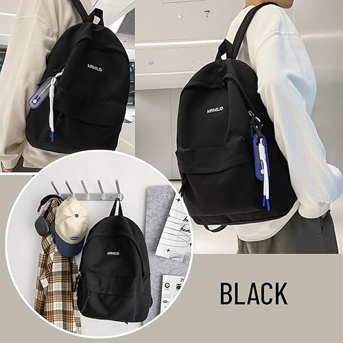 Miniatura 2 de Mochila Kawaii con bonitos accesorios, mochila casual de viaje para hombres, impermeable, ligera, bolsa para laptop, Negro -, Mochila casual
