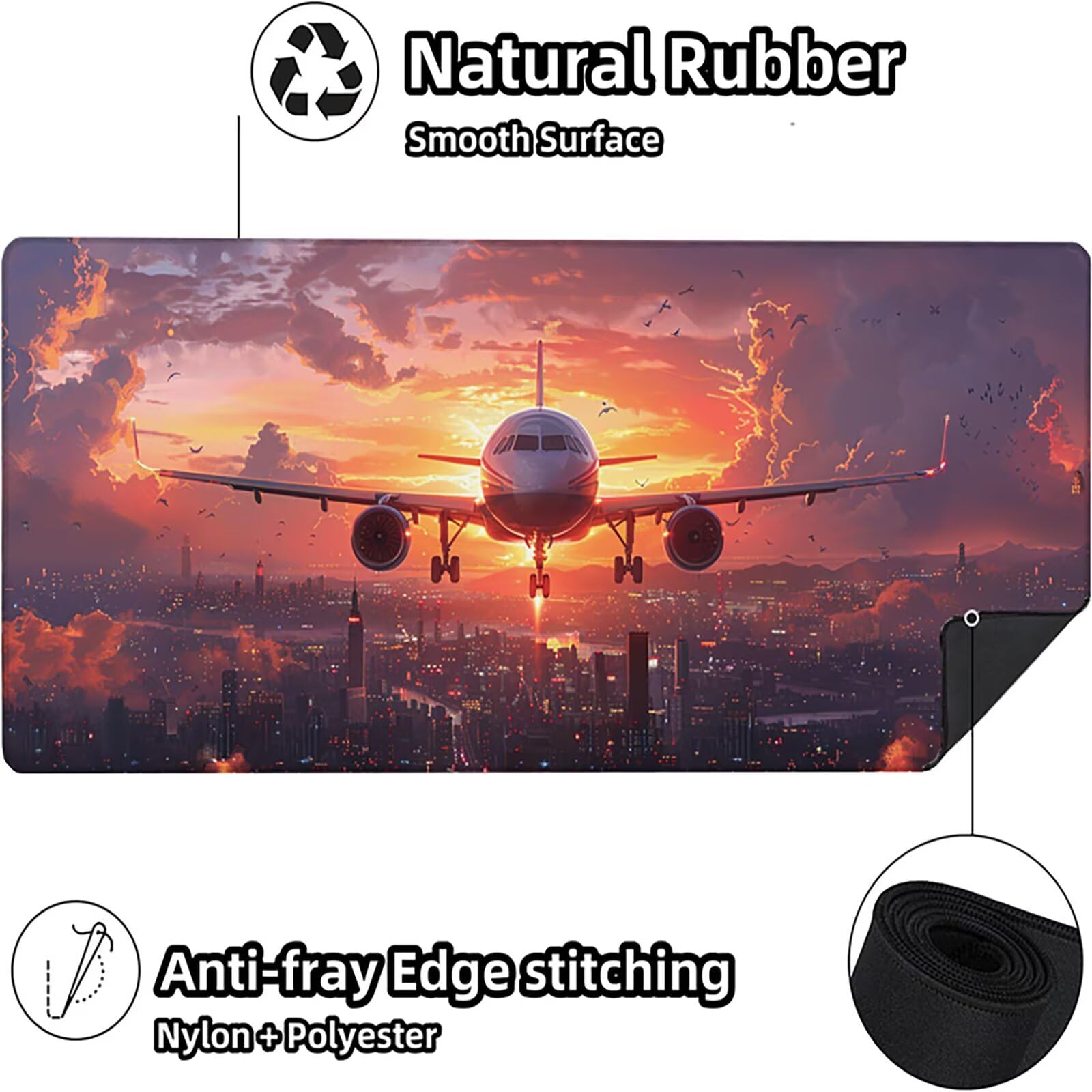 Aereo Tappetino Mouse XXL 1200x600mm Tappetino Mouse Giallo Gomma Antiscivolo Sottomano Scrivania, Migliora Precisione e Velocità Mouse Pad per Ufficio Gaming Accessori Scrivania, Regalo Uomo, H-H