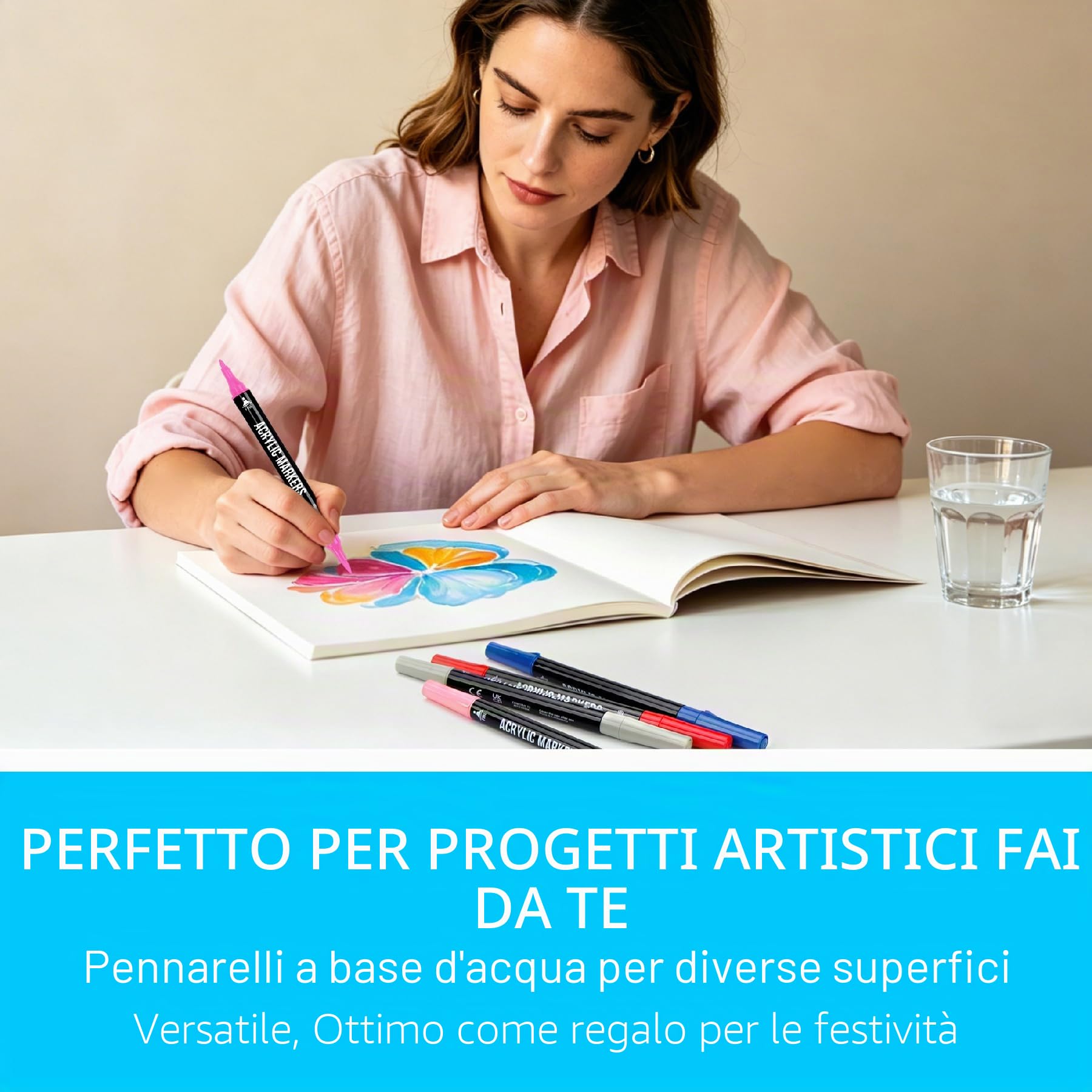 Set di 120 matite acriliche – pennarello acrilico con punta fine e pennello per tessuto, tela, vetro, legno e carta, ideale per bambini e adulti, per disegnare e progetti fai da te