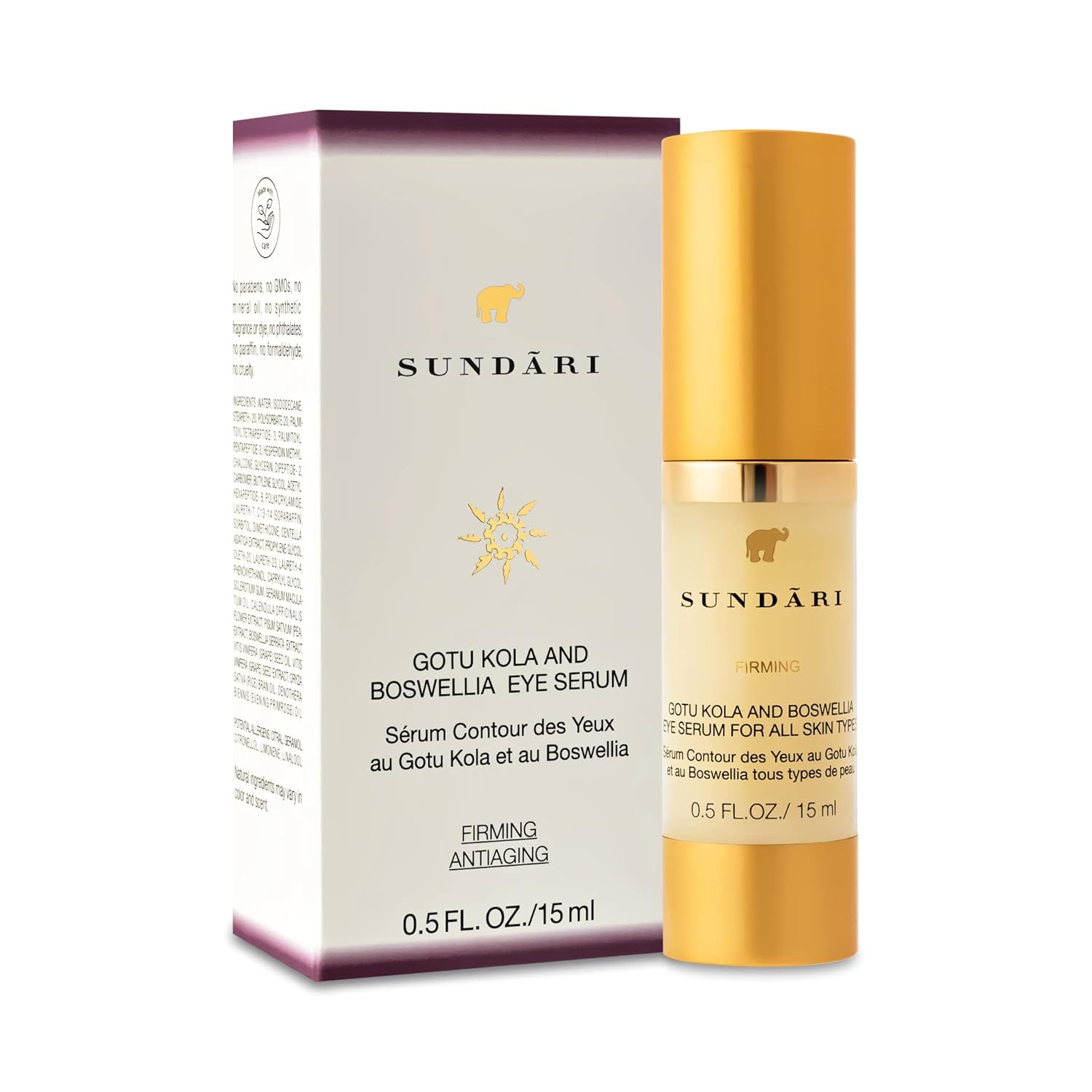 SUNDARI Gotu Kola and Boswellia Eye Serum, 0.5 Fl Oz, Firming Eye Contour Treatment, Reduces Bags, Wrinkles, & Tightens for Fresh, Youthful Appearance
