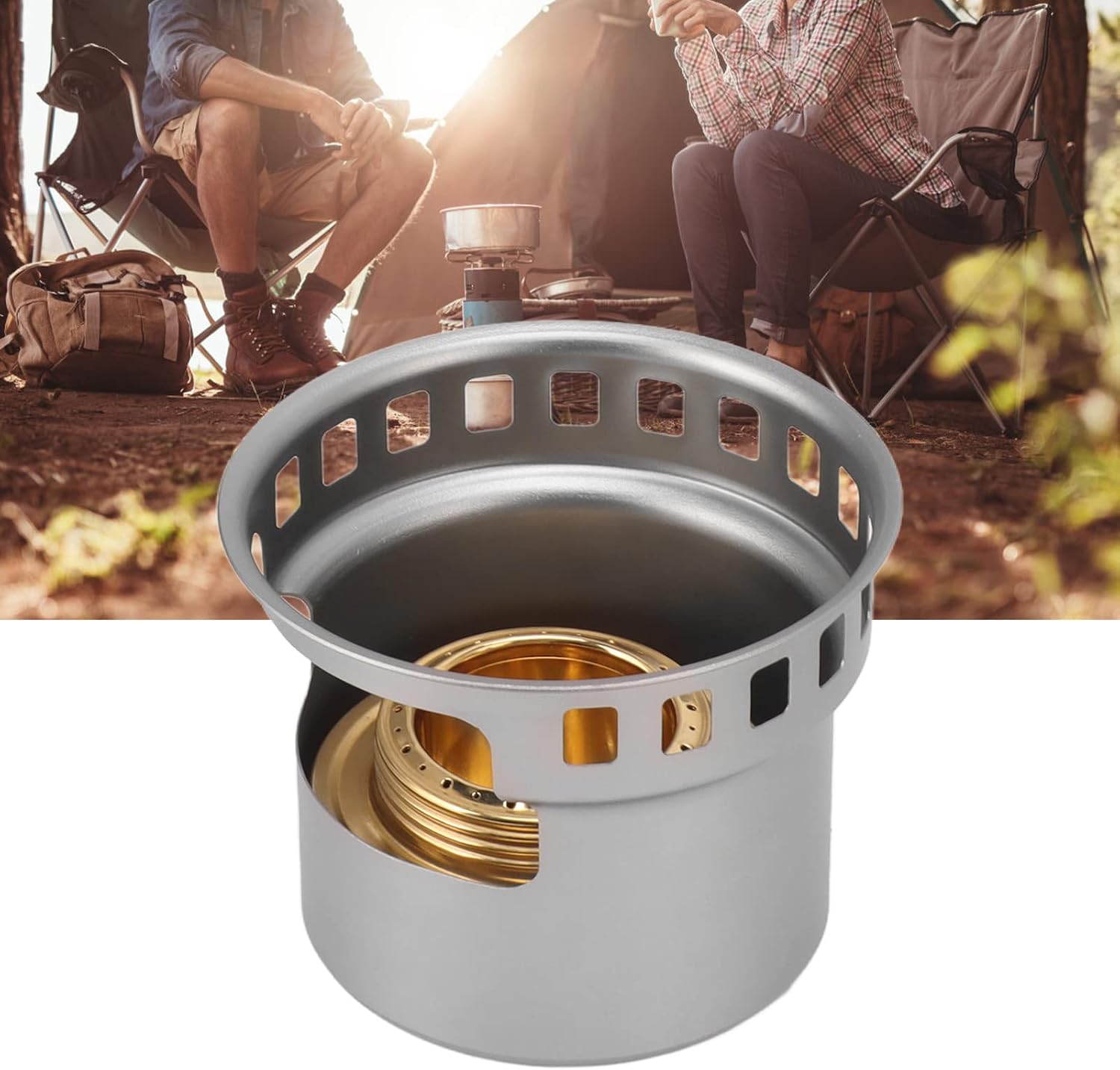 Mini Alcohol Stove for Camping, Windproof Brass Spirit Burner, Alcohol Burner for Backpacking with Aluminium Stand, Lightweight Tiny Brass Stove for Outdoor Coffee, Camping Cookware
