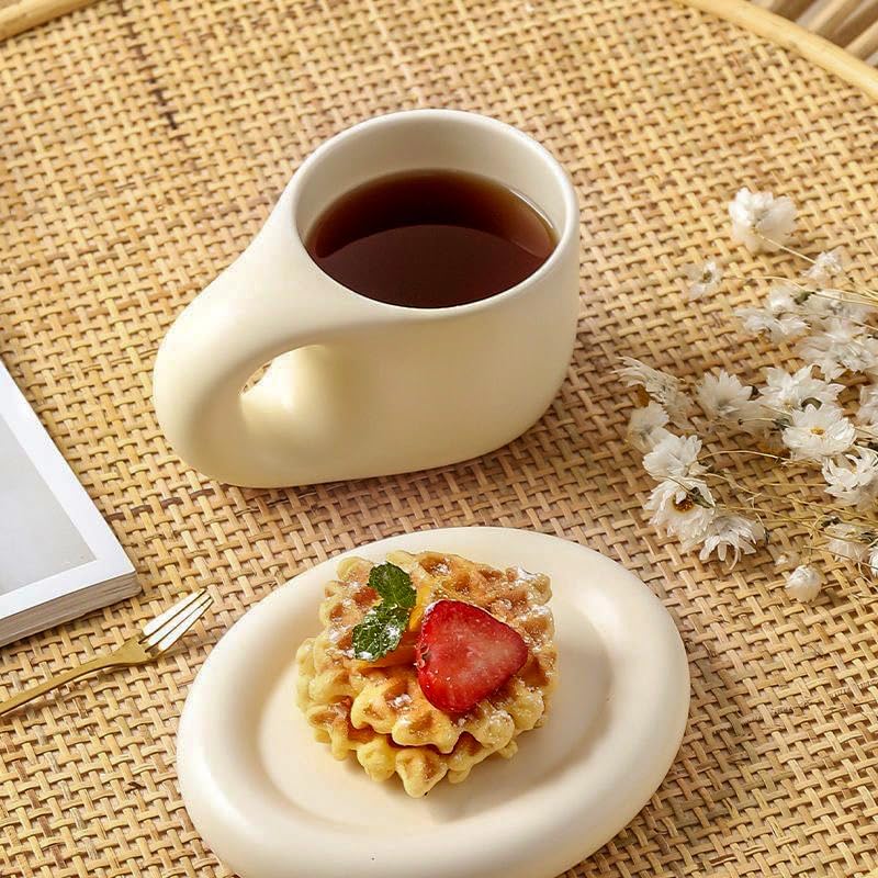 Miniatura 4 de Chubby - Taza de café de cerámica creativa negra, bonita taza de café reutilizable, bandeja de nube para tazas estéticas de oficina y hogar, 10