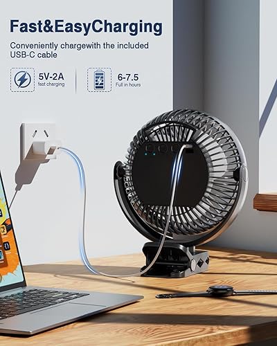 Miniatura 6 de FRIZCOL Ventilador portátil de 12000 mAh con clip de 8 pulgadas, ventilador de campamento a pilas con luces y control remoto, ventilador USB pequeño