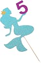 Festiko Little Mermaid Theme Glitter Cake Topper for Birthday/6months/1st/2nd/3rd/4th/5th/6th Cake Decoration Under The Sea Ocean Summer Starfish Seaweed Shells for Girls (5th Birthday) gallery image