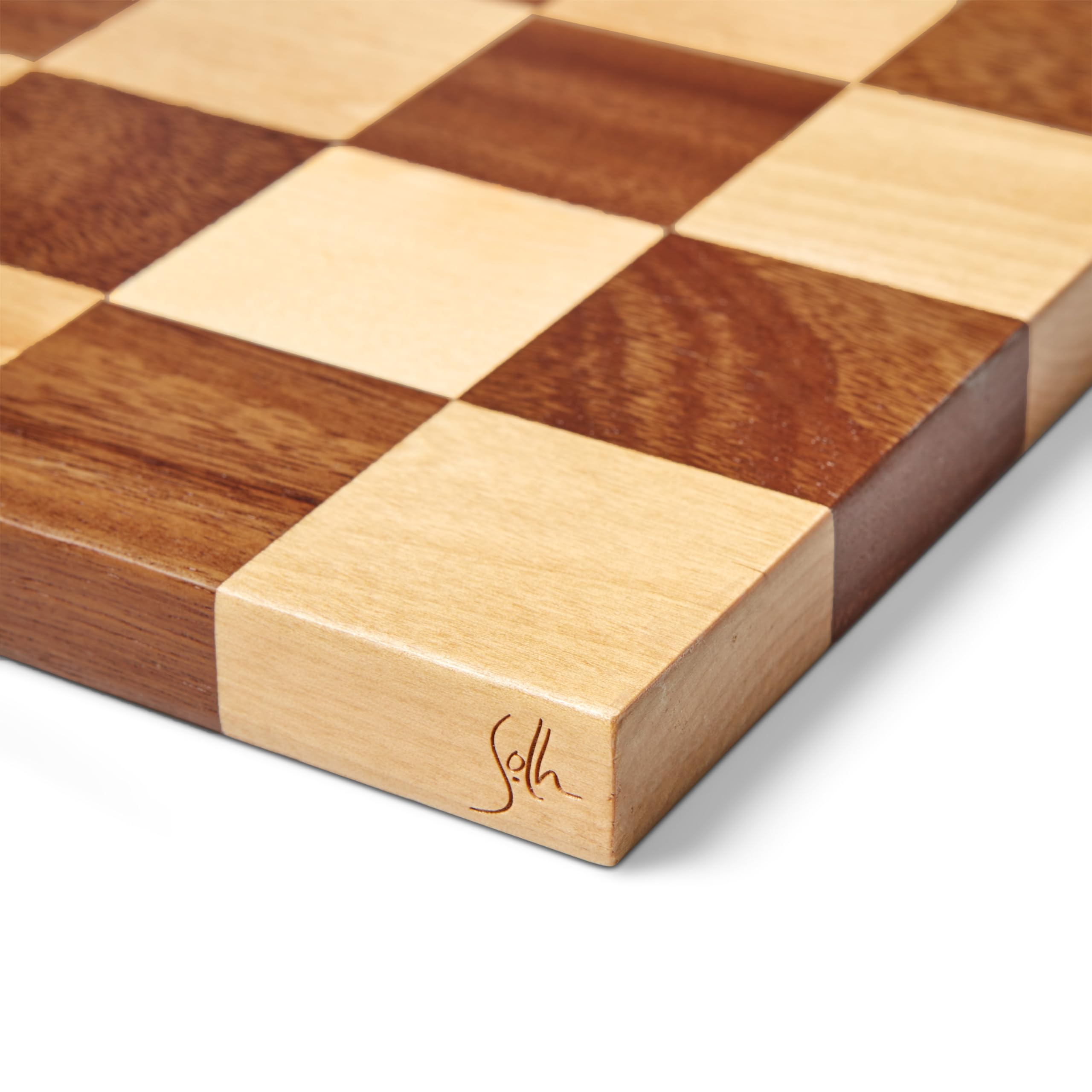 Solh 17 Inches (2.125" Squares) Walnut and Maple Wood Chess Board, Large Borderless Minimalist Design, Handcrafted, Chessboard Only, No Pieces